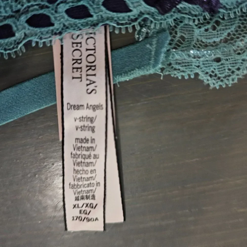 NWT Victoria's Secret Dream Angels Blue V-String Floral Lace Panties Size XL